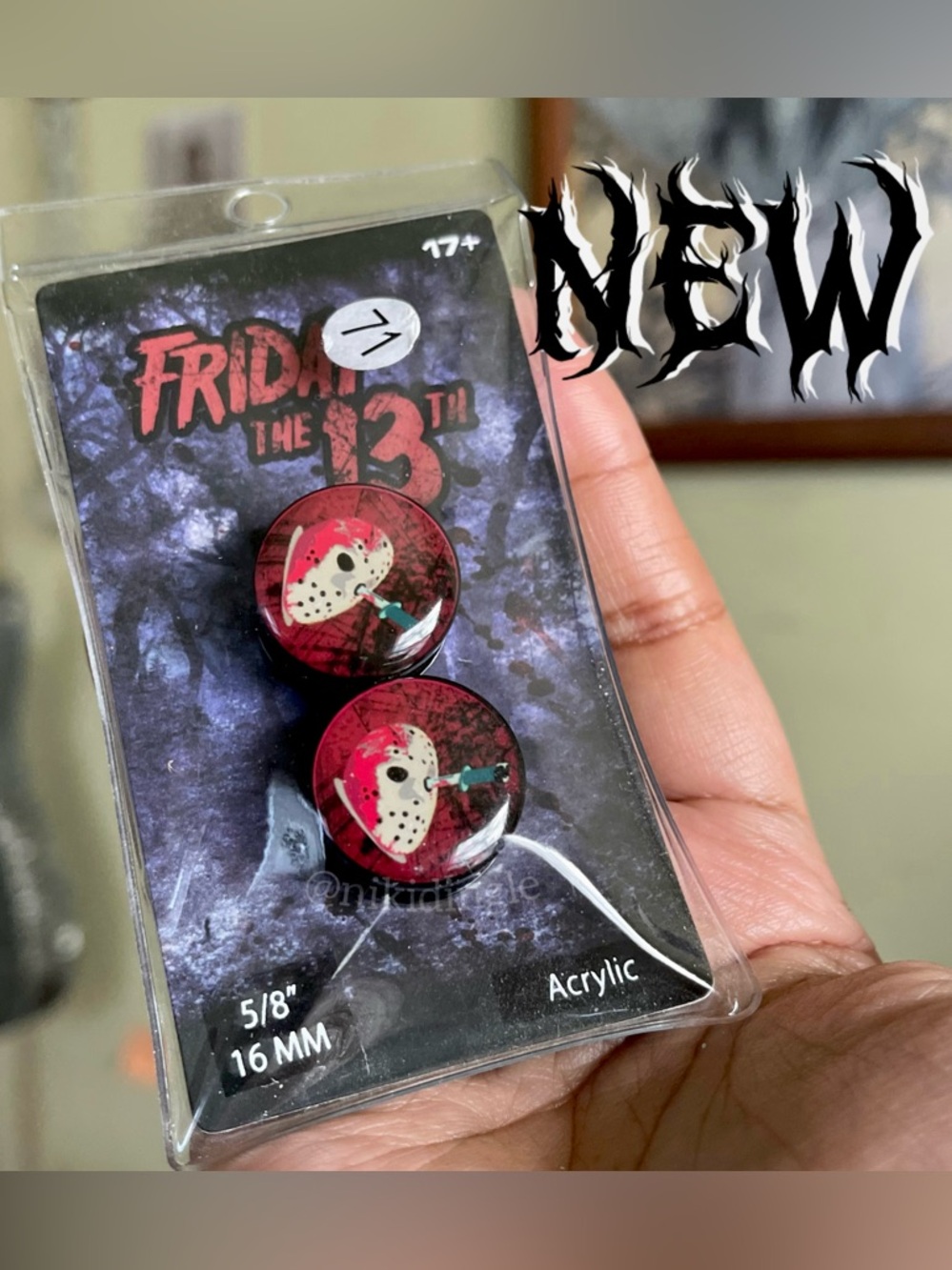 NEW Friday the 13th Jason Mask Horror Gauge Plugs 5/8” 16mm Punk Gothic Acrylic